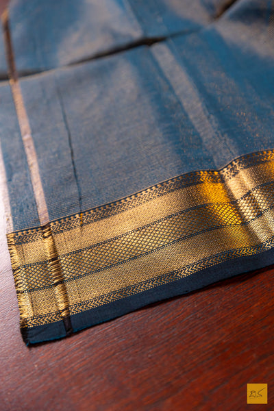 Geetha- Peacock Green Tissue Maheshwari Silk Cotton Handwoven Saree