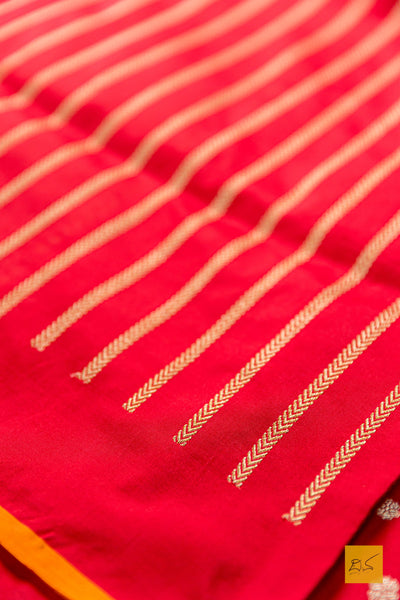 Gamya- Red-Orange Banarasi Katan Silk Handwoven Saree