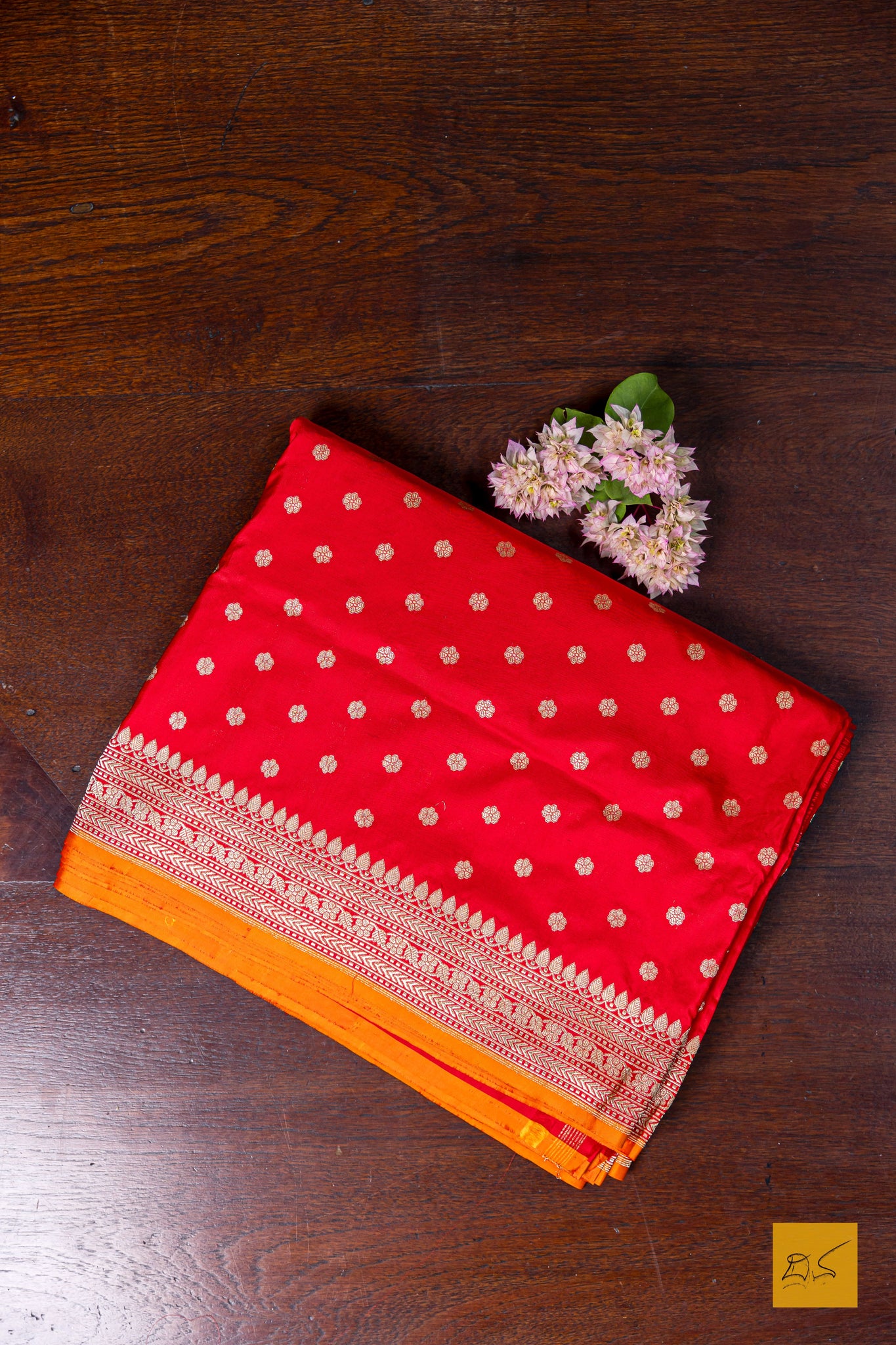 Gamya- Red-Orange Banarasi Katan Silk Handwoven Saree
