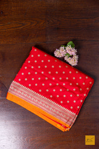 Gamya- Red-Orange Banarasi Katan Silk Handwoven Saree