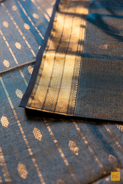 Geetha- Peacock Green Tissue Maheshwari Silk Cotton Handwoven Saree