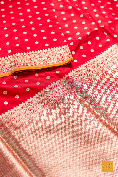 Gamya- Red-Orange Banarasi Katan Silk Handwoven Saree