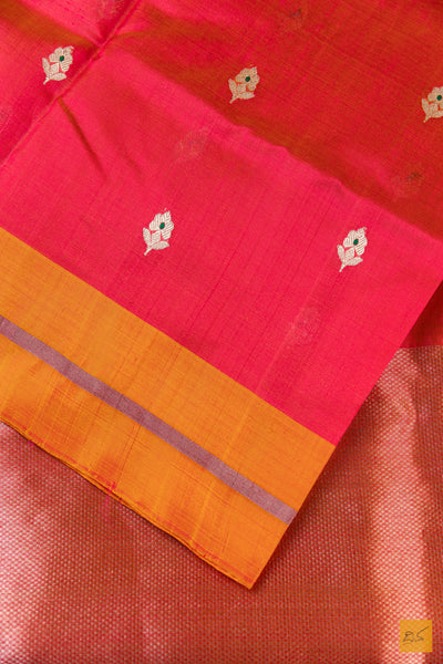 Red Chanderi Pure Silk Handwoven Saree