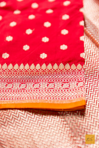 Gamya- Red-Orange Banarasi Katan Silk Handwoven Saree