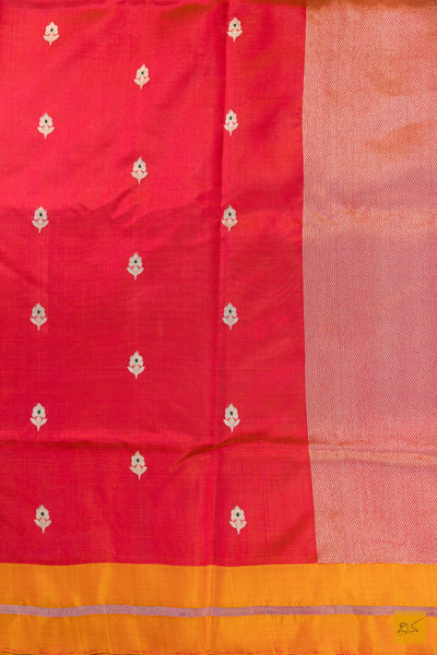 Red Chanderi Pure Silk Handwoven Saree