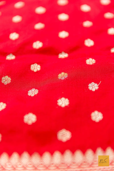 Gamya- Red-Orange Banarasi Katan Silk Handwoven Saree