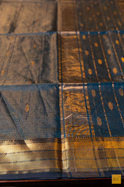 Geetha- Peacock Green Tissue Maheshwari Silk Cotton Handwoven Saree