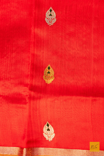 Mohanashini- Red Chanderi Pure Silk Handwoven Saree