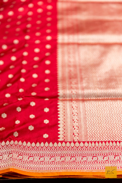Gamya- Red-Orange Banarasi Katan Silk Handwoven Saree