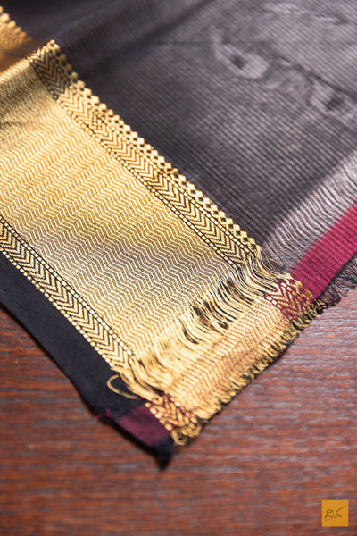 Aaruni- Black Maheshwari Silk Cotton Handwoven Saree