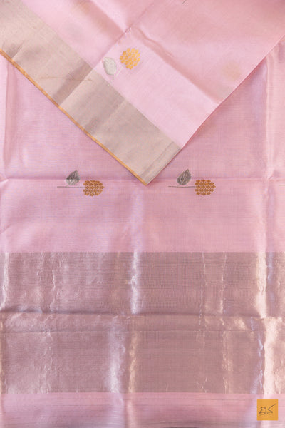 Pastle Pink Chanderi Pure Silk Handwoven Saree