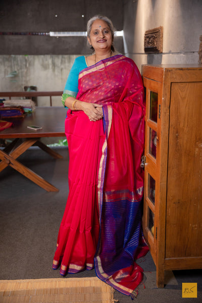 Nandini- Pink Maheshwari Silk Cotton Handwoven Saree