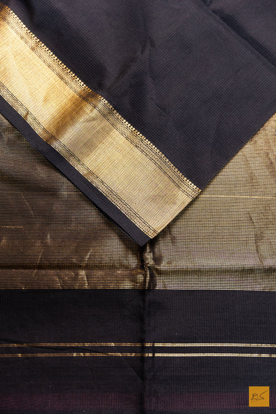 Aaruni- Black Maheshwari Silk Cotton Handwoven Saree