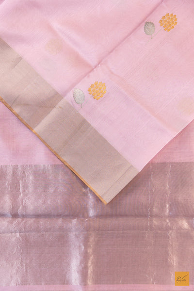 Pastle Pink Chanderi Pure Silk Handwoven Saree
