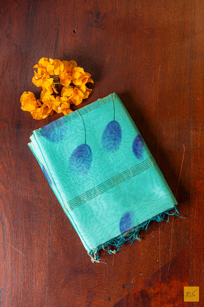 Jivika- Green Maheshwari Hand Painted Silk Cotton Handwoven Saree