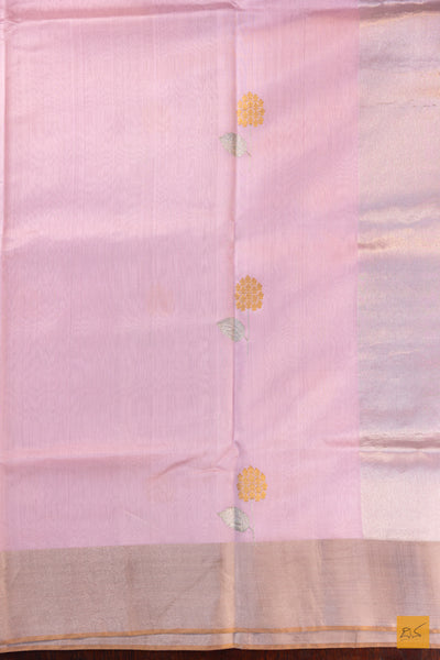 Pastle Pink Chanderi Pure Silk Handwoven Saree