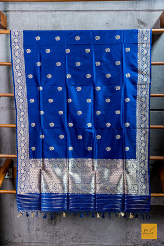 Sarvani- Navy Blue Banarasi Katan Silk Handwoven Dupatta