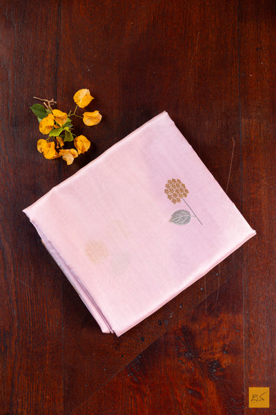 Pastle Pink Chanderi Pure Silk Handwoven Saree