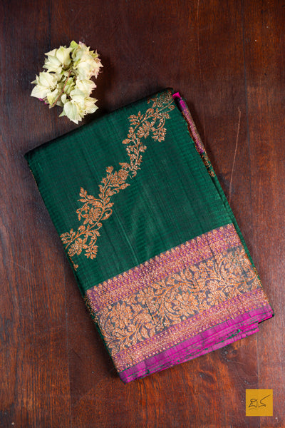 Rageshri-Green Banarasi Dupion Silk Handwoven Saree