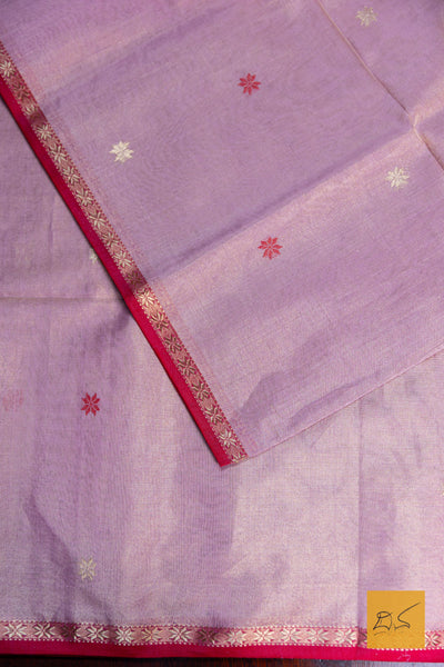 Vasudha- Pink Red Maheshwari Tissue Handwoven Saree