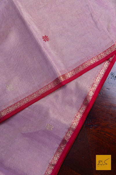 Vasudha- Pink Red Maheshwari Tissue Handwoven Saree