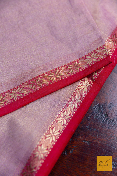 Vasudha- Pink Red Maheshwari Tissue Handwoven Saree