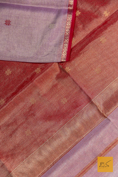 Vasudha- Pink Red Maheshwari Tissue Handwoven Saree