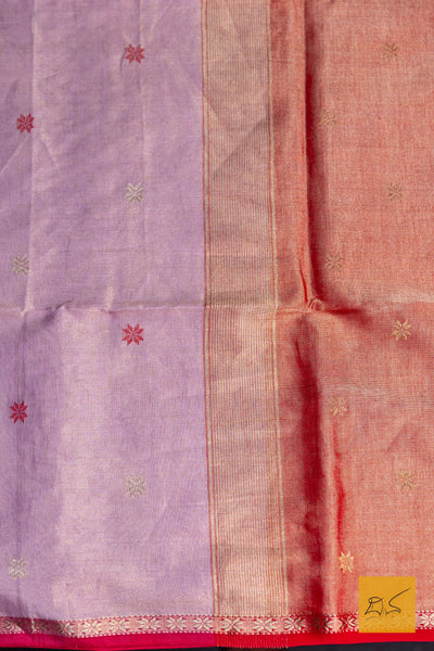 Vasudha- Pink Red Maheshwari Tissue Handwoven Saree