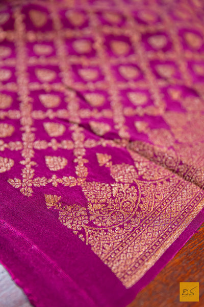 Wine Banarasi Chiffon Saree