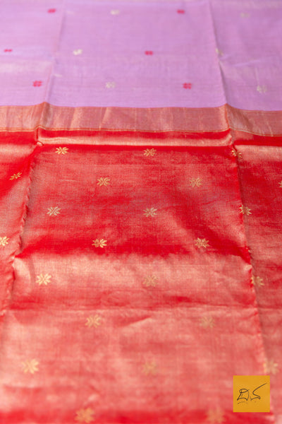 Vasudha- Pink Red Maheshwari Tissue Handwoven Saree