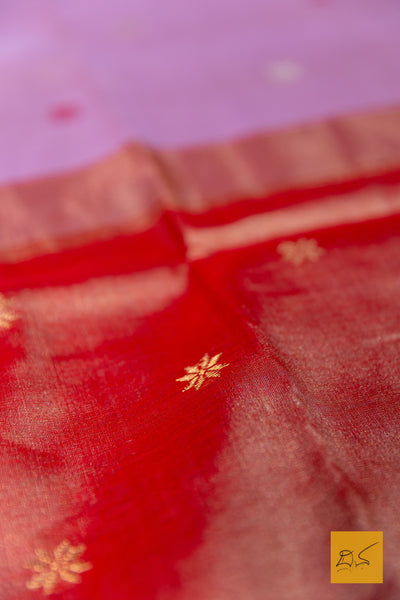 Vasudha- Pink Red Maheshwari Tissue Handwoven Saree