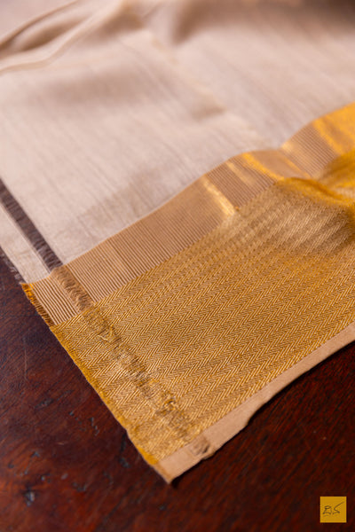 Gayathri- Peach Maheshwari Silk Cotton Handwoven Saree