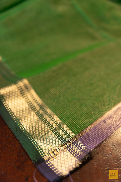 Jayanthi- Green Tissue Maheshwari Silk Cotton Handwoven Saree