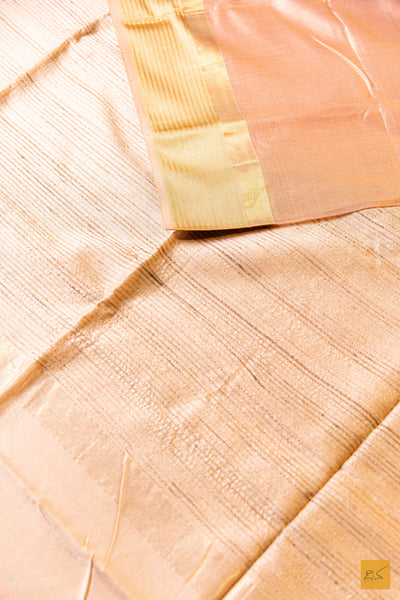 Gayathri- Peach Maheshwari Silk Cotton Handwoven Saree