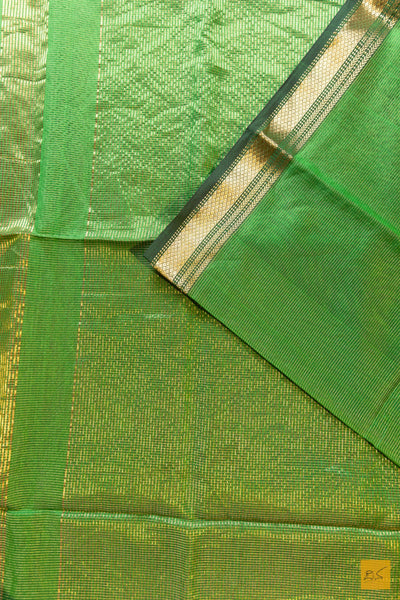 Jayanthi- Green Tissue Maheshwari Silk Cotton Handwoven Saree