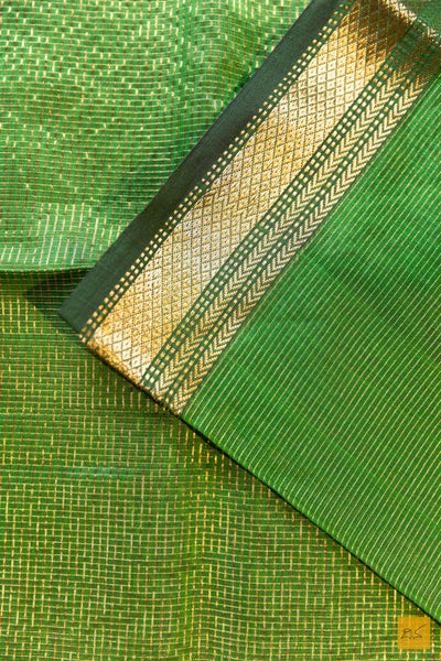 Jayanthi- Green Tissue Maheshwari Silk Cotton Handwoven Saree