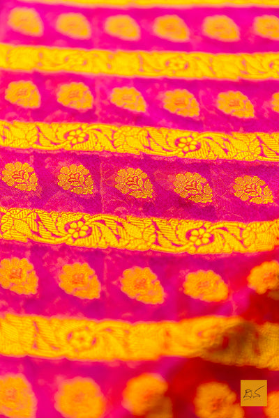 Ganavati- Pink Banarasi Organza Handwoven Saree