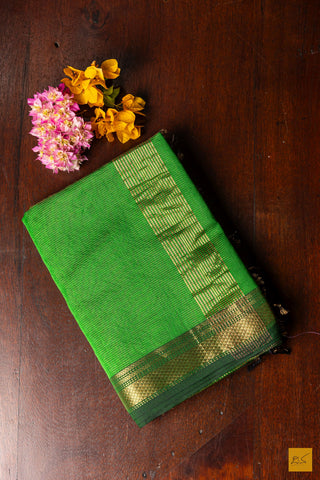 Jayanthi- Green Tissue Maheshwari Silk Cotton Handwoven Saree