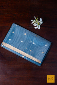 Nethra- Blue Banarasi Tissue Silk Organza Handwoven Saree