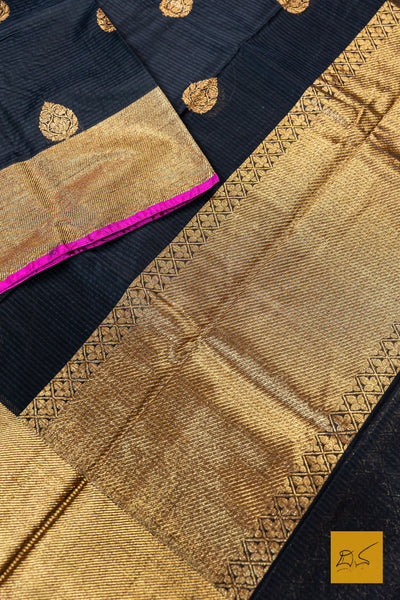 Sathyabhama- Black Banarasi Silk Cotton Handwoven Saree