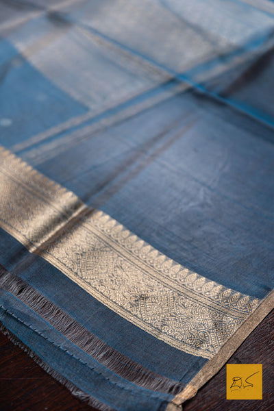 Nethra- Blue Banarasi Tissue Silk Organza Handwoven Saree