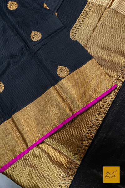 Sathyabhama- Black Banarasi Silk Cotton Handwoven Saree