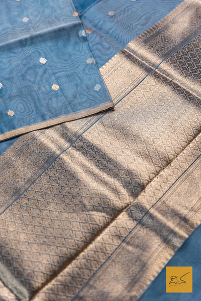 Nethra- Blue Banarasi Tissue Silk Organza Handwoven Saree