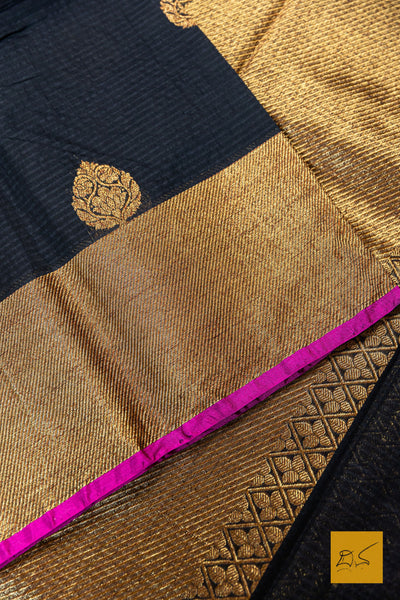 Sathyabhama- Black Banarasi Silk Cotton Handwoven Saree