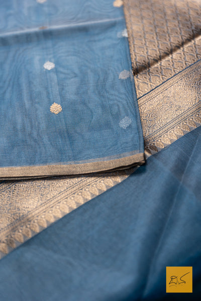 Nethra- Blue Banarasi Tissue Silk Organza Handwoven Saree