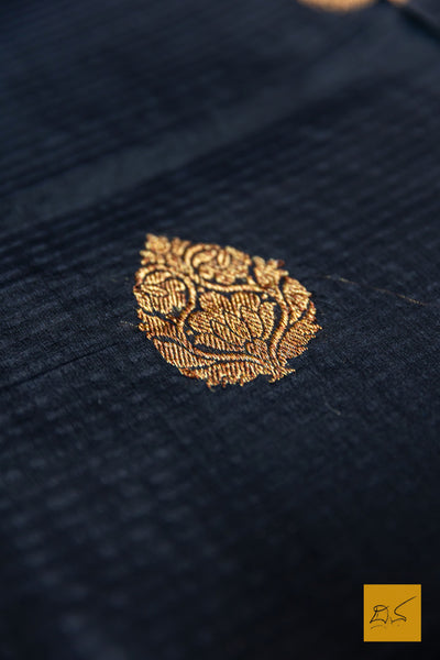 Sathyabhama- Black Banarasi Silk Cotton Handwoven Saree