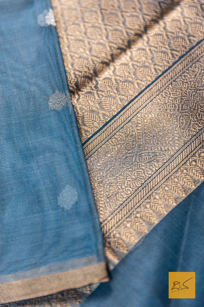 Nethra- Blue Banarasi Tissue Silk Organza Handwoven Saree