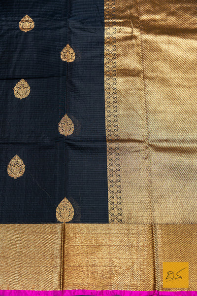Sathyabhama- Black Banarasi Silk Cotton Handwoven Saree