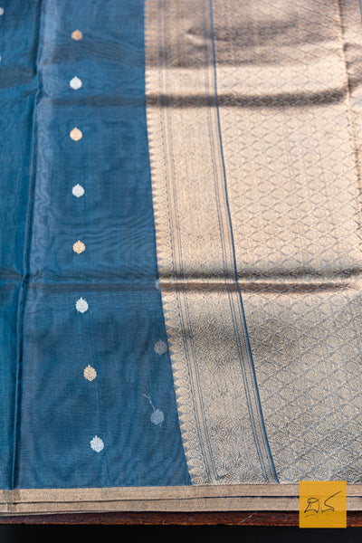 Nethra- Blue Banarasi Tissue Silk Organza Handwoven Saree