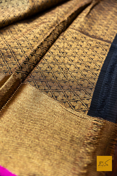 Sathyabhama- Black Banarasi Silk Cotton Handwoven Saree